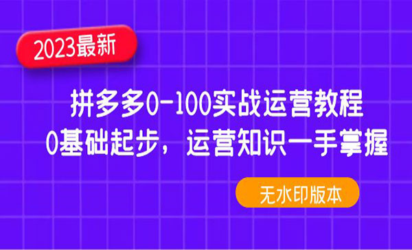 《2023拼多多0-100实战运营教程》0基础起步，运营知识一手掌握