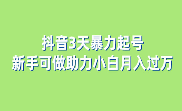 《抖音3天暴力起号》新手可做助力小白月入过万