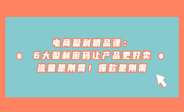 大圣·《电商盈利精品课》6大盈利 密码让产品更好卖，流量是刚需！爆款是刚需