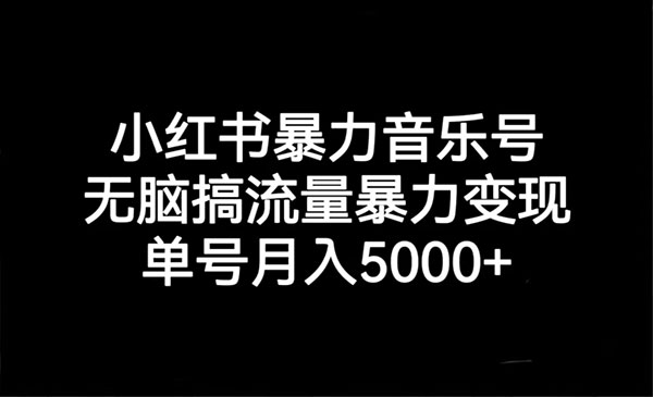 《小红书暴力音乐号项目》无脑搞流量暴力变现，单号月入5000+