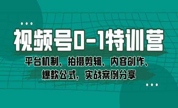《视频号0-1特训营》平台机制、拍摄剪辑、内容创作、爆款公式，实战案例分享