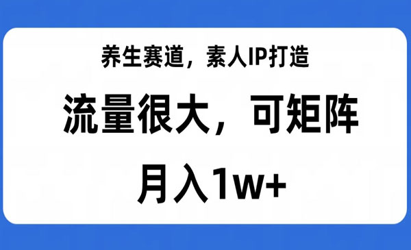 《养生赛道素人IP打造》流量很大，可矩阵，月入1w+