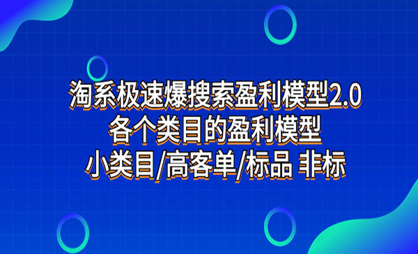 周心驰·《淘系极速爆搜索盈利模型2.0》各个类目的盈利模型，小类目/高客单/标品 非标