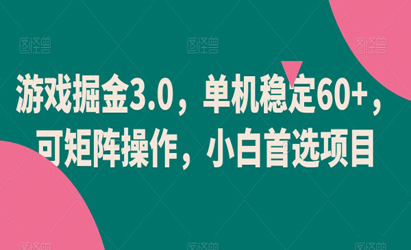 《游戏掘金3.0》单机稳定60+，可矩阵操作，小白首选项目