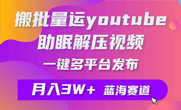 《YouTube搬运助眠视频》一键多平台发布 月入2W+