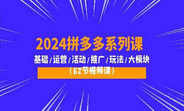 大炮·2024拼多多系列课：基础运营活动推广玩法大模块（62节视频课）