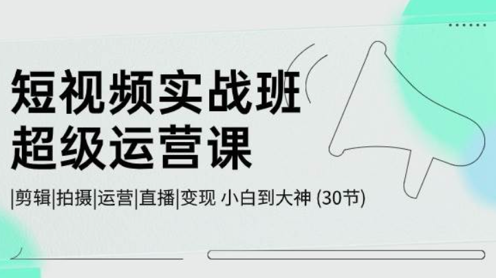 《短视频实战班-超级运营课》|剪辑|拍摄|运营|直播|变现 小白到大神 (30节)