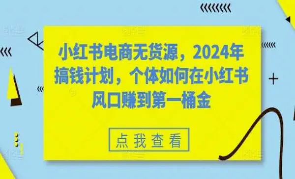 《小红书无货源电商》2024年搞钱计划，个体如何在小红书风口赚到第一桶金