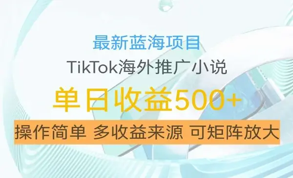 利用tiktok海外推广小说赚钱佣金，简单易学，日入500+，可矩阵放大