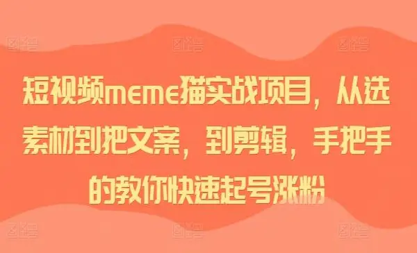 《短视频meme猫实战项目》从选素材到把文案，到剪辑，手把手的教你快速起号涨粉