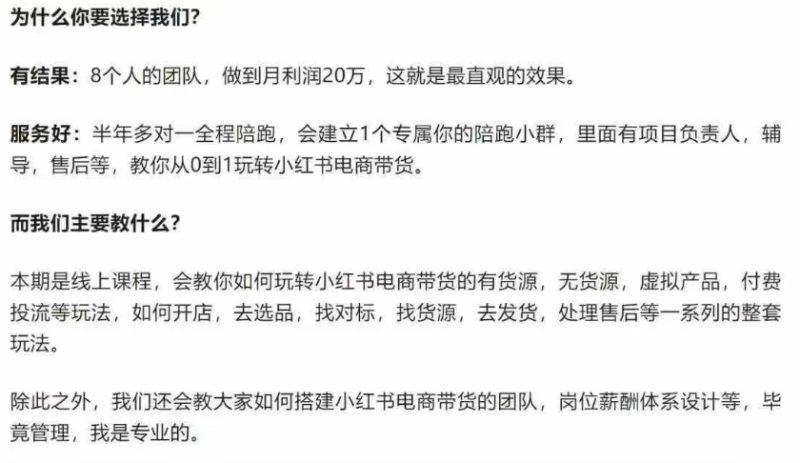 价值2980《小红书电商带货陪跑计划》8人团队月利润20W!有货源,无货源,虚拟产品,付费投流等整套玩法